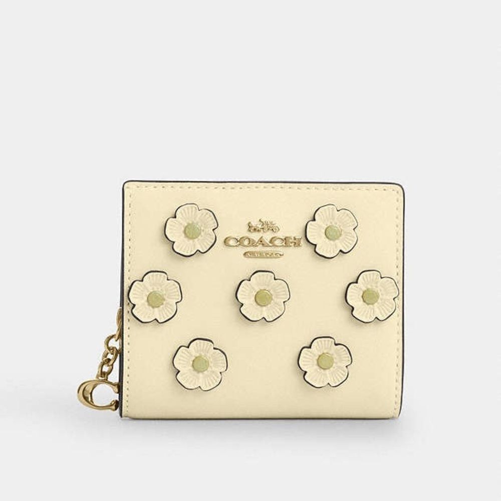 NWOT Coach Snap Wallet with Floral Appliqué in Moonlight Yellow Leather CAP16 - Picture 11 of 12